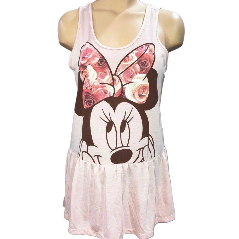 Walt Disney World Boutique Minnie Mouse Ruffled Peplum Pink Sleeveless Top Sz M